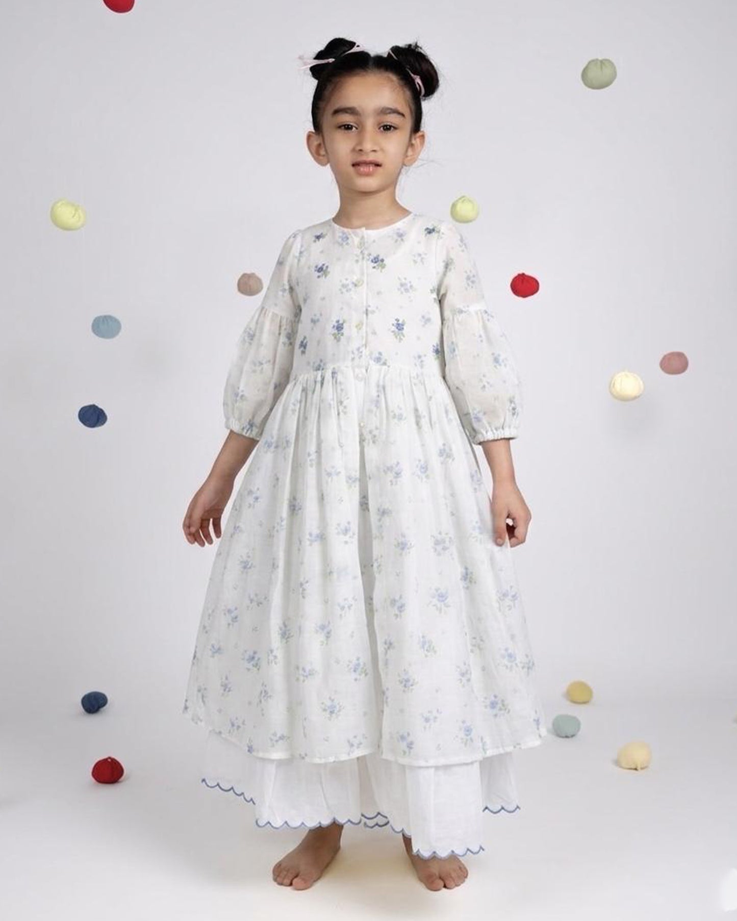 Pixie Dress - Blue Rose Print Organza