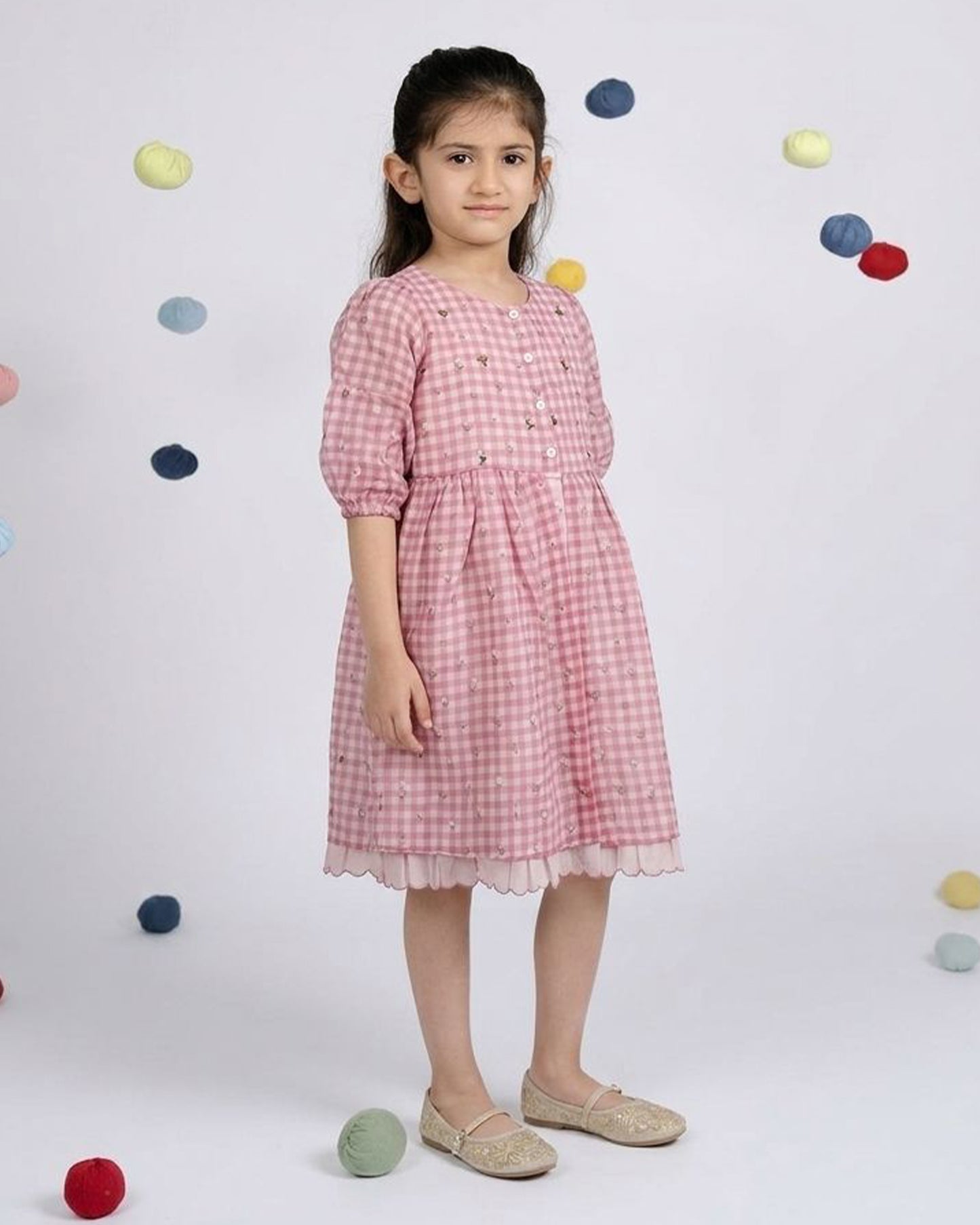 Pixie Dress - Pink Checks Organza