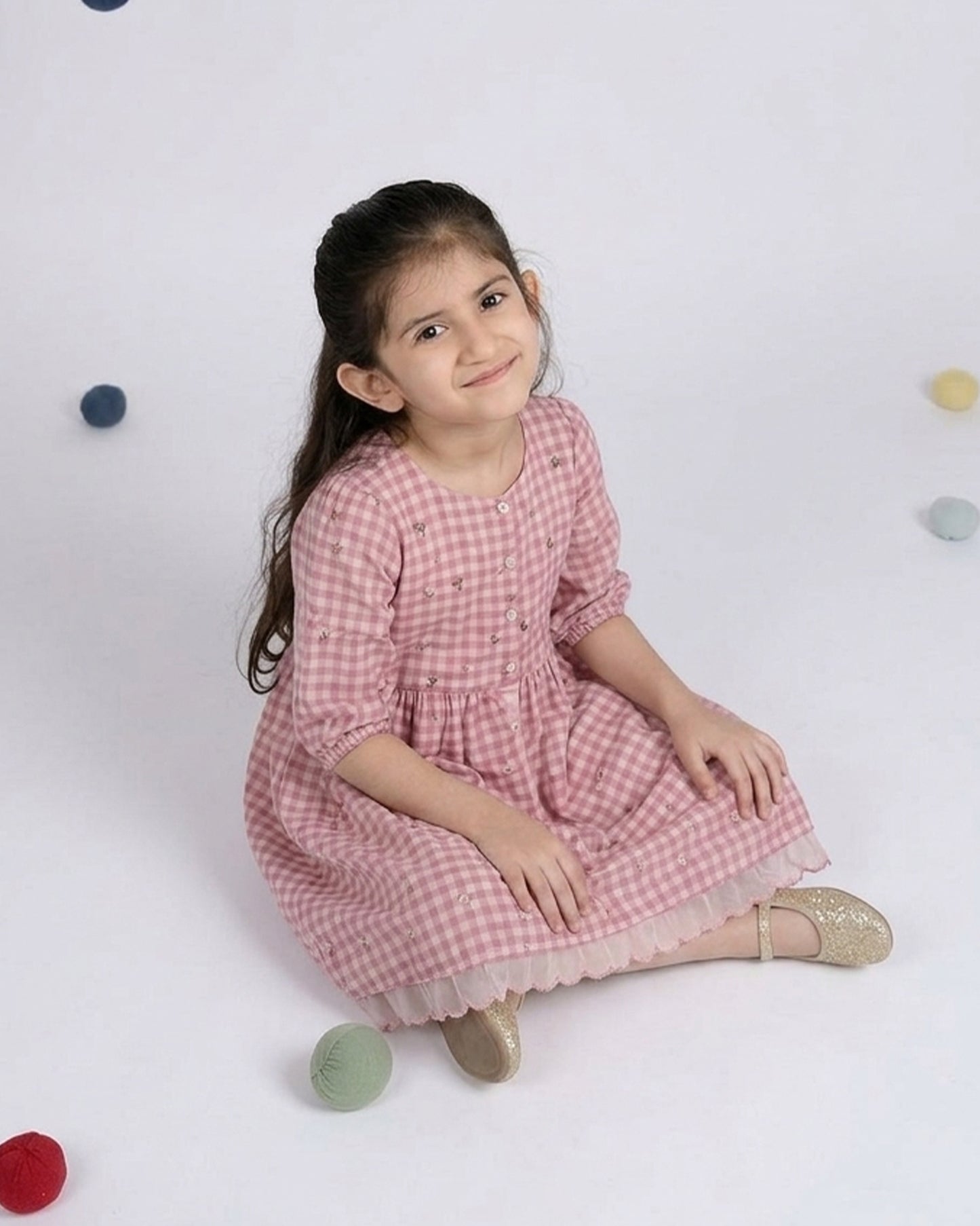 Pixie Dress - Pink Checks Organza