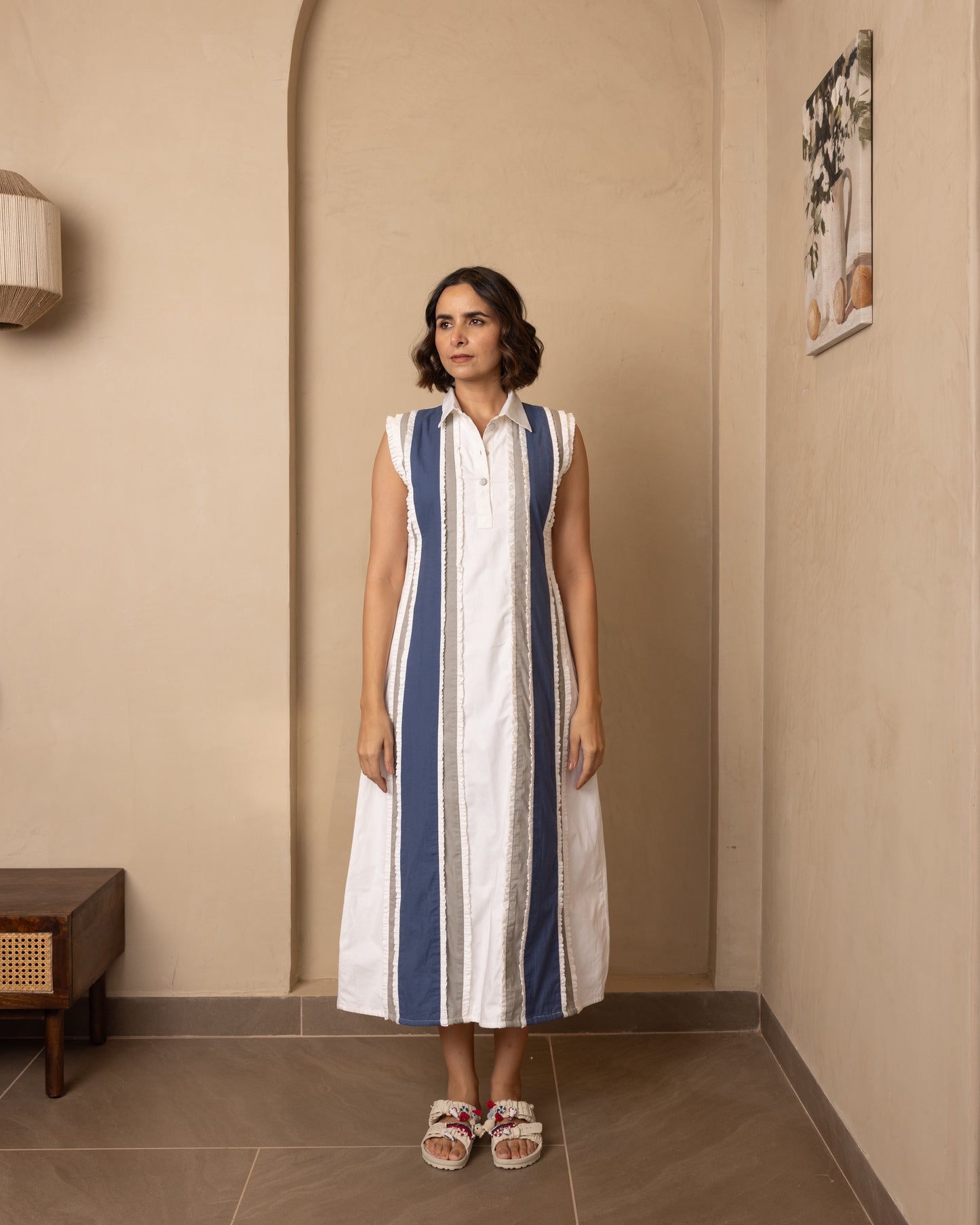 Seraph Dress (Beige and Blue)
