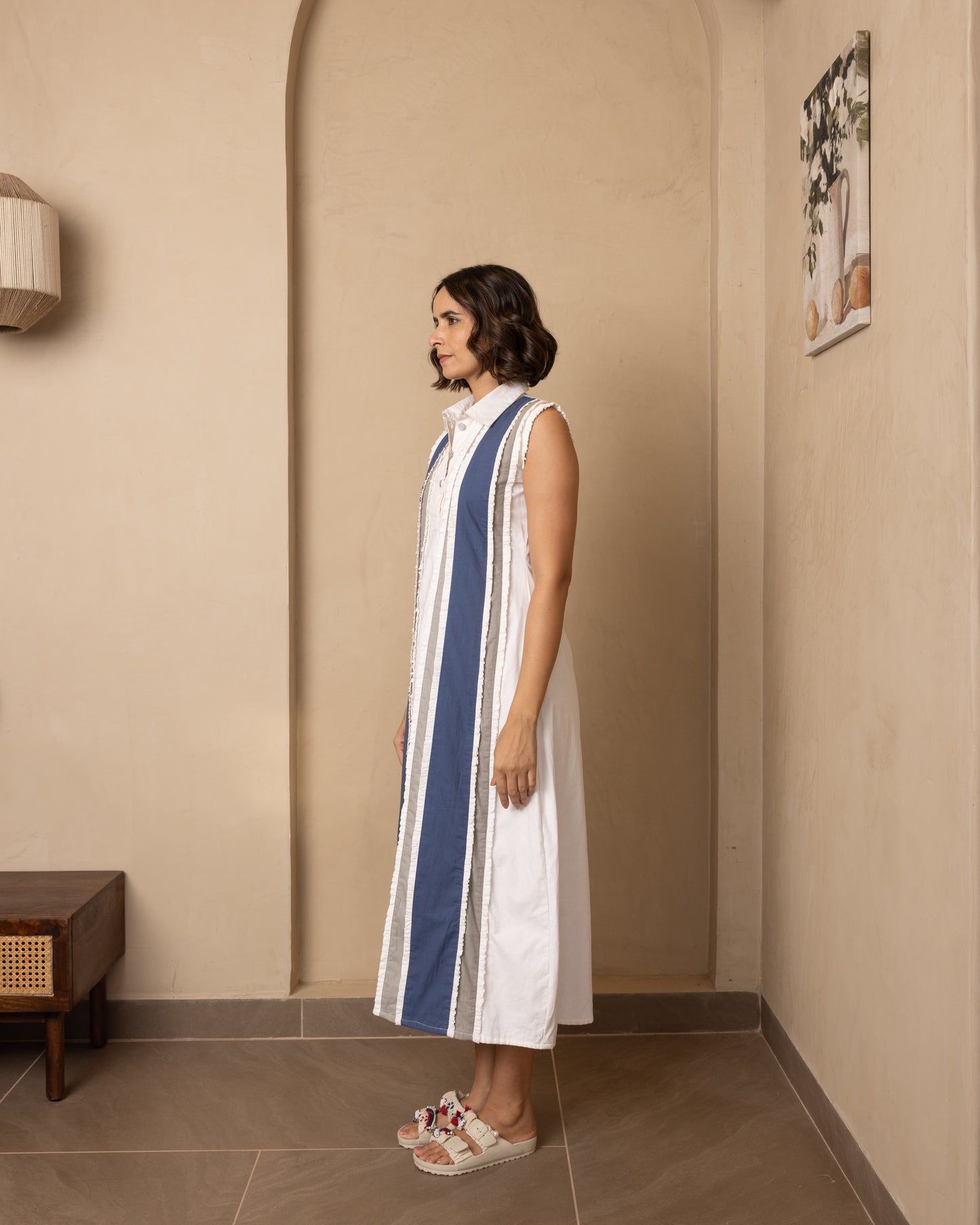 Seraph Dress (Beige and Blue)