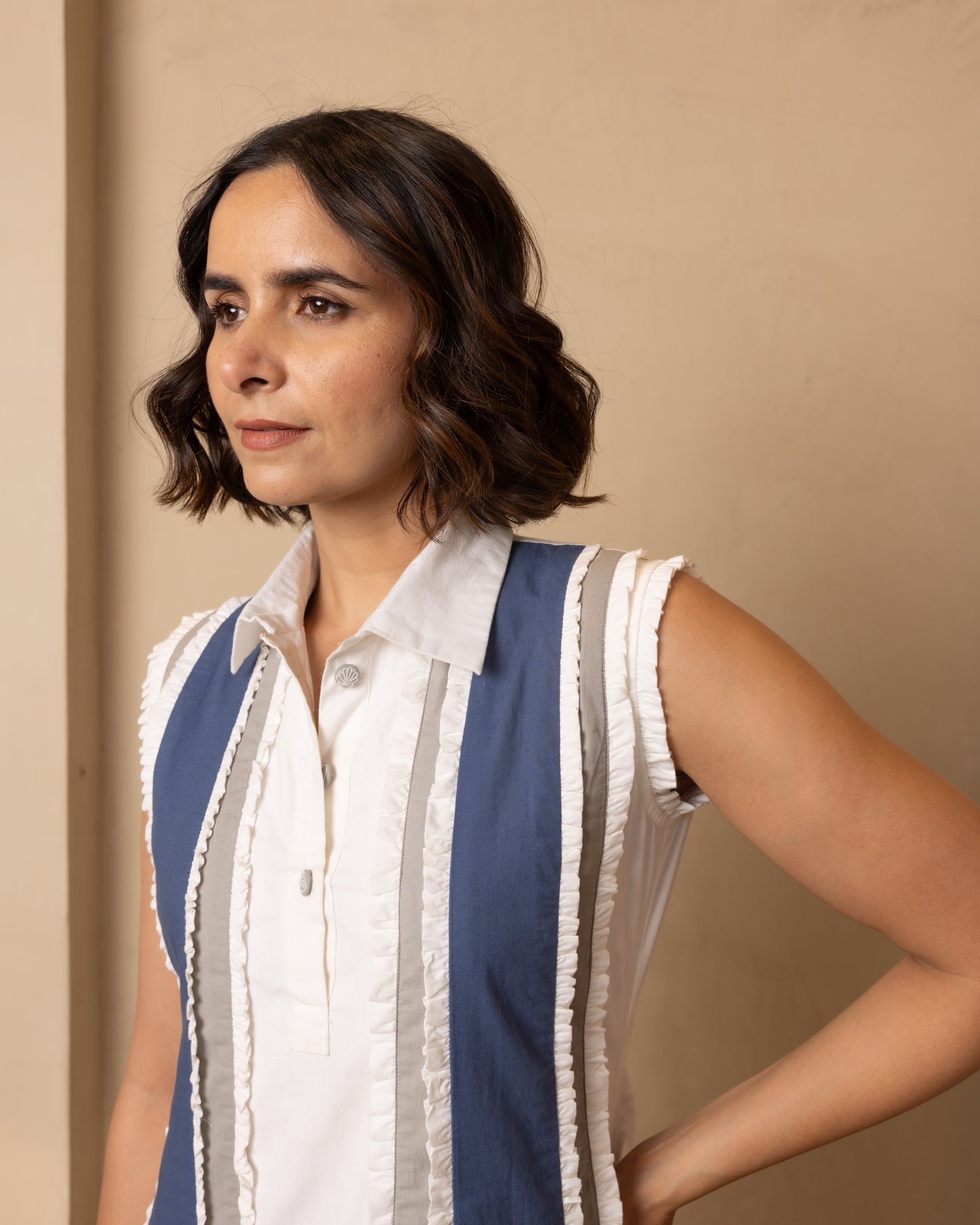 Seraph Dress (Beige and Blue)