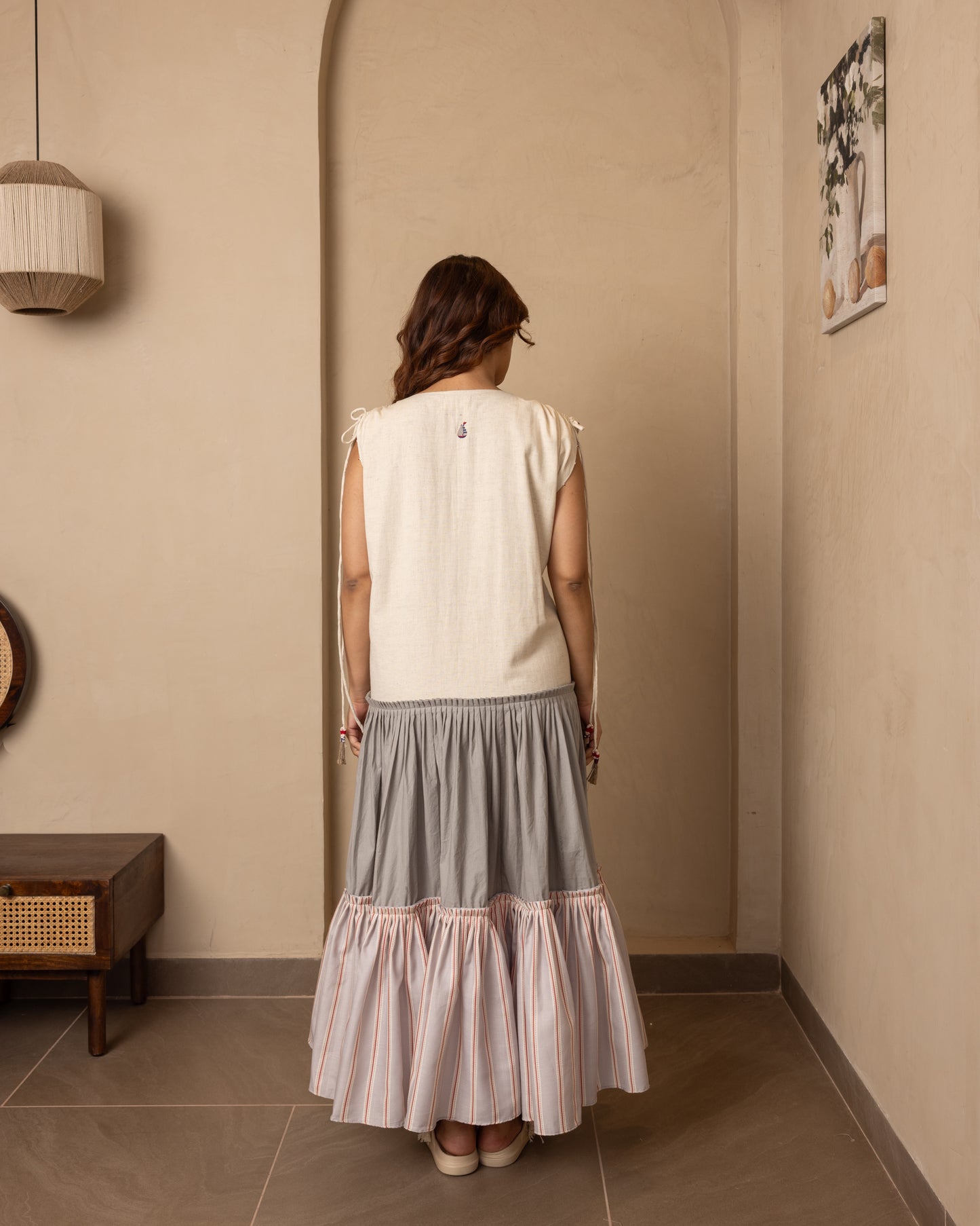 Celia Dress (Beige and Grey)