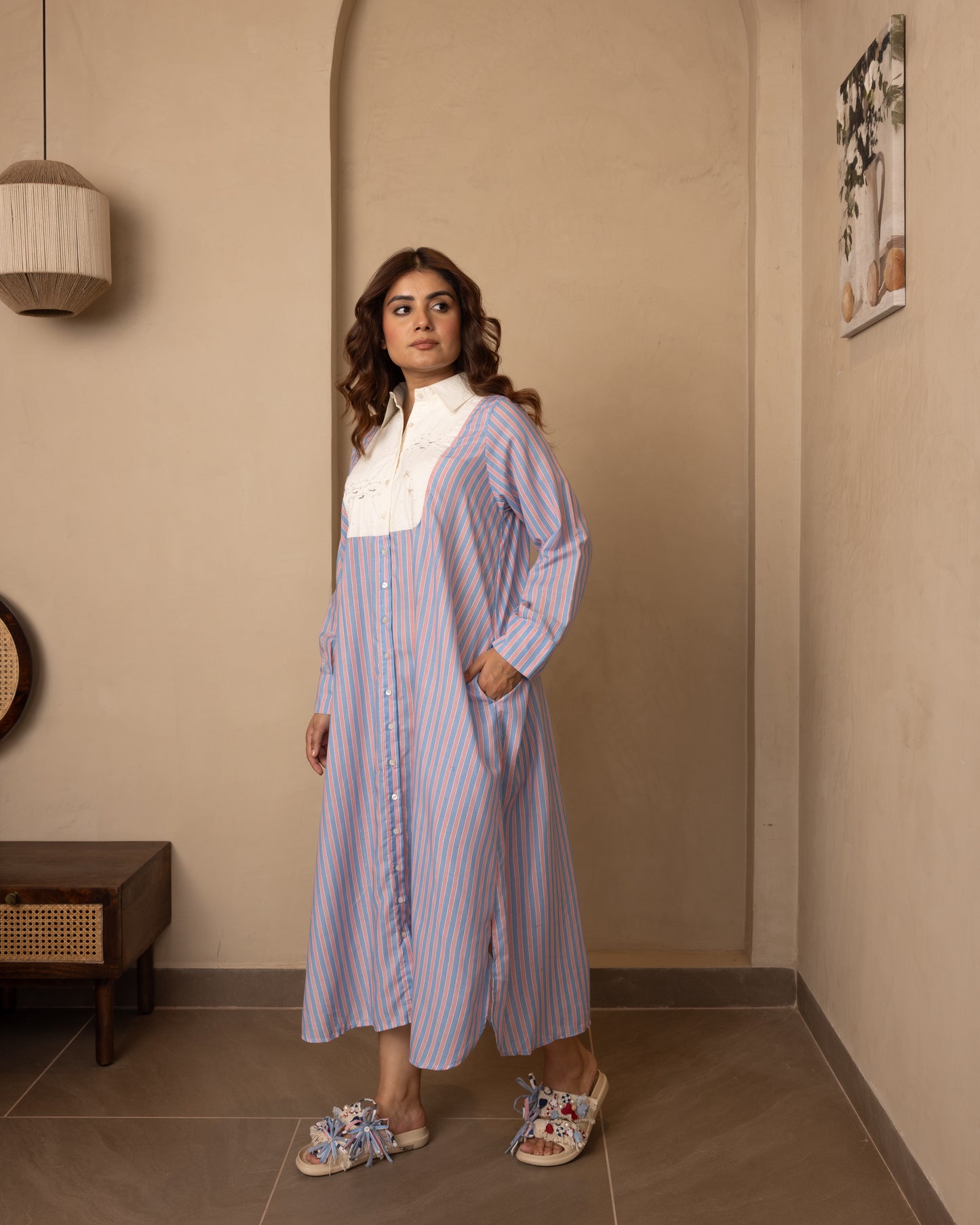 Marina Dress (Beige and Red)