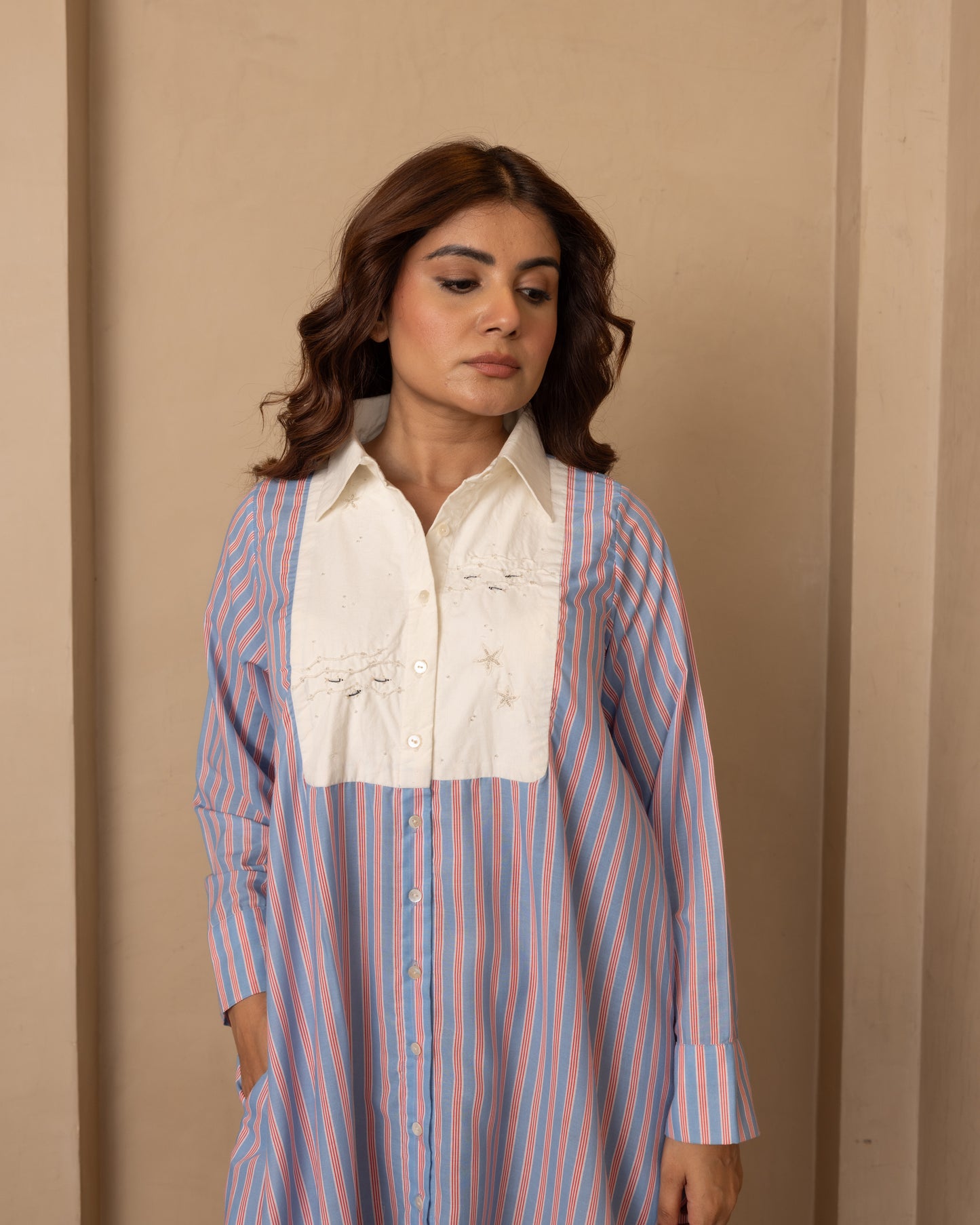 Marina Dress (Beige and Red)