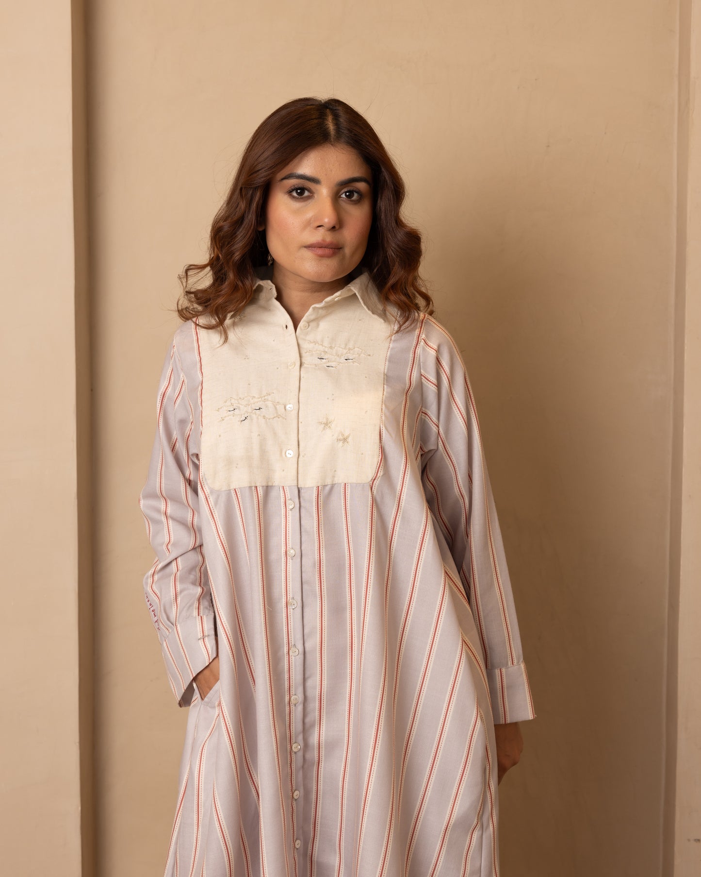 Marina Dress (Beige and Grey)