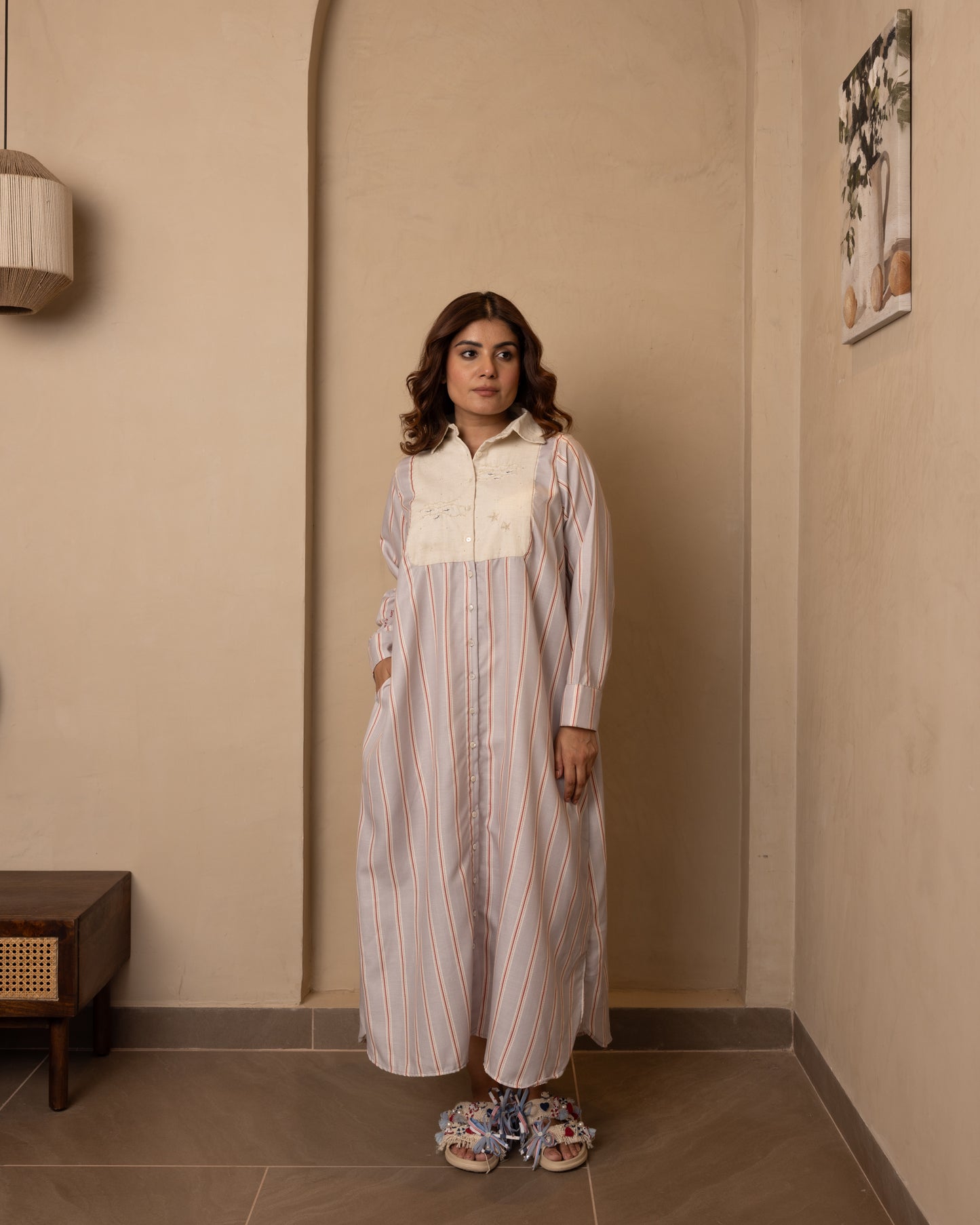 Marina Dress (Beige and Grey)