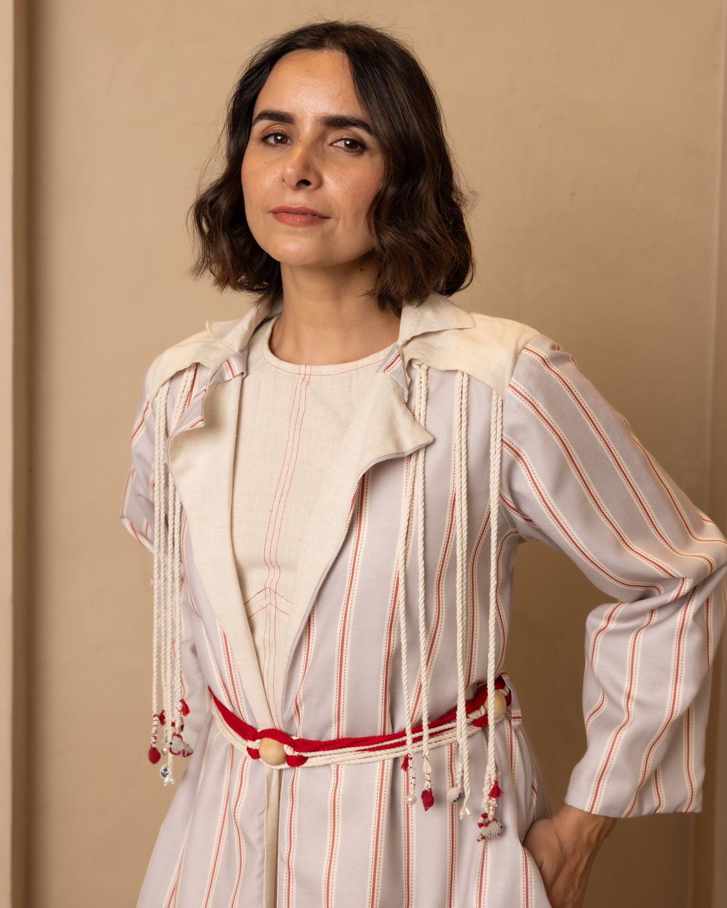 Reversible Aarna Jacket and Dress Set (Beige and Grey)