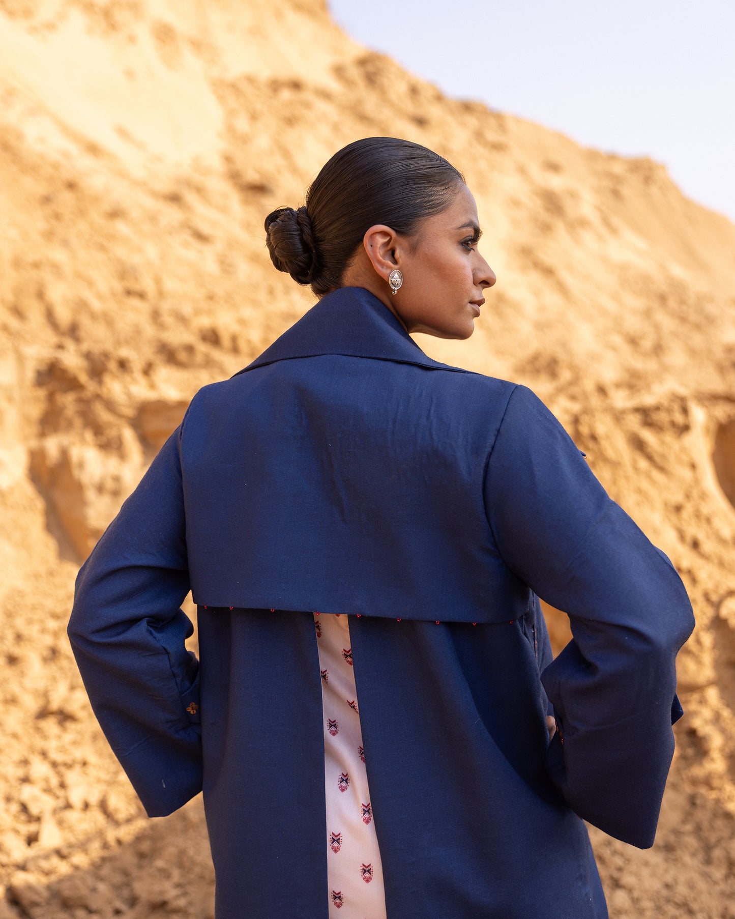Kosha Dress & Jacket Set - Blue & Desert Sand