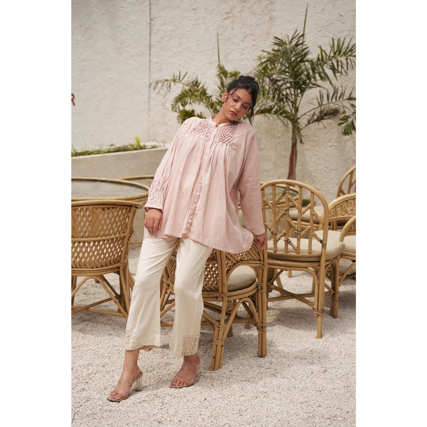 Capsule 13 - Beige With Pink Details Handwoven Pants