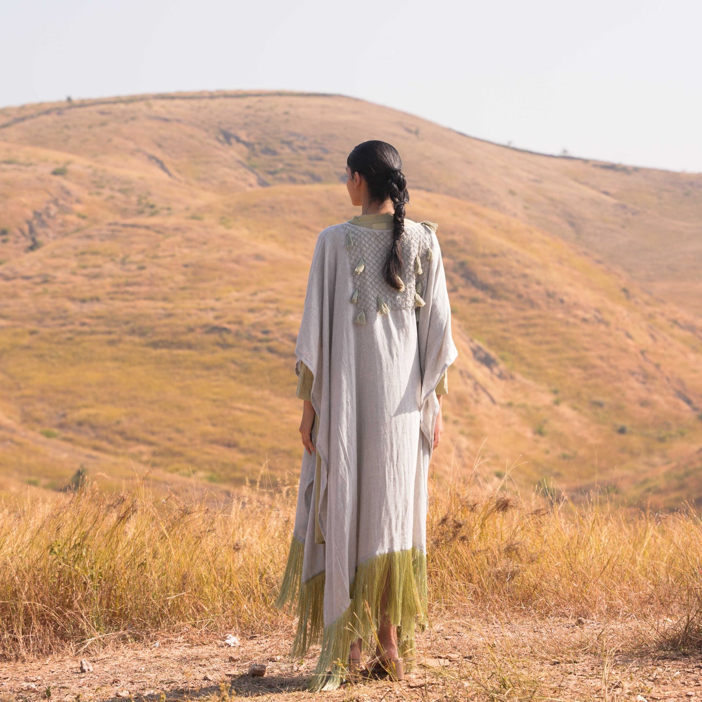 Siya Dress and Kaftan Set - Grey and Green