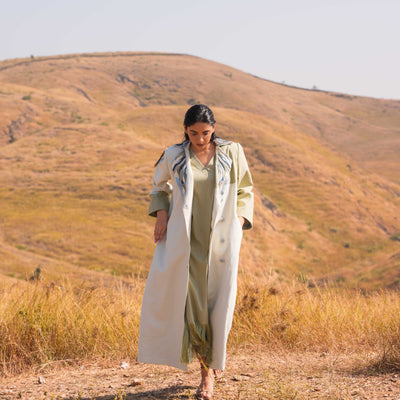 Grey Zoya Cotton Poplin Dress and Cotton Jacket Set - OurDve