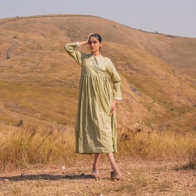 Pale Green Nicola Cotton Midi Dress - OurDve