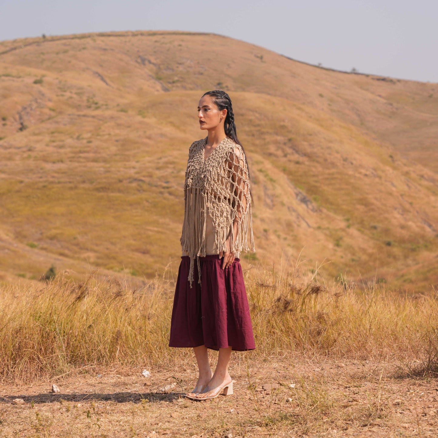 Noura Top & Skirt Set - Maroon and Brown