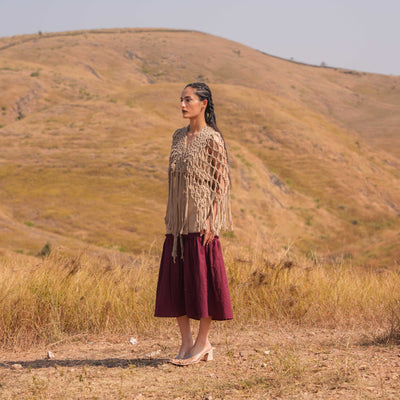 Noura Top & Skirt Set - Maroon and Brown