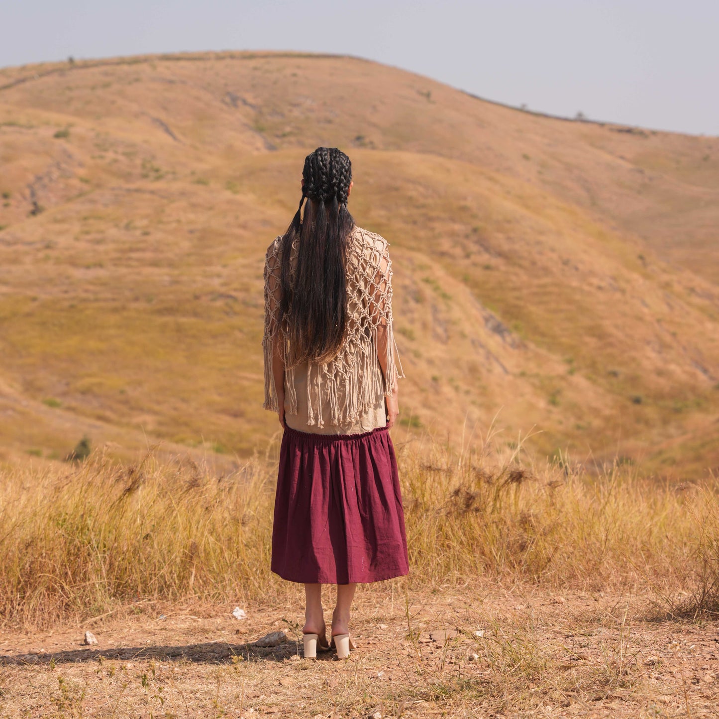 Noura Top & Skirt Set - Maroon and Brown