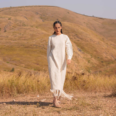 Beige Haze Cotton Dress - OurDve