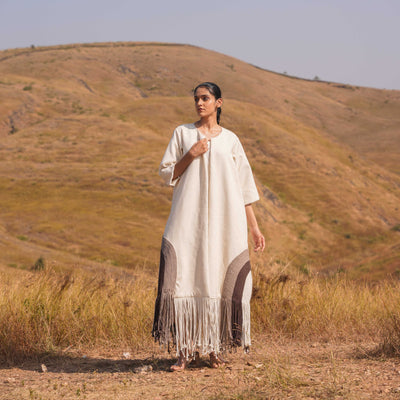 Beige Handwoven Ethera Dress and Jacket Set