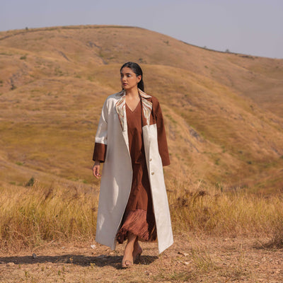 Brown Zoya Cotton Poplin Dress and Cotton Jacket Set - OurDve
