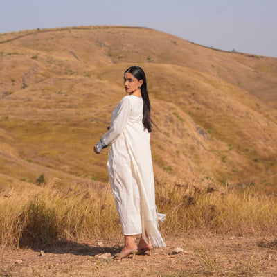 Beige Fray Maxi Cotton Dress - OurDve