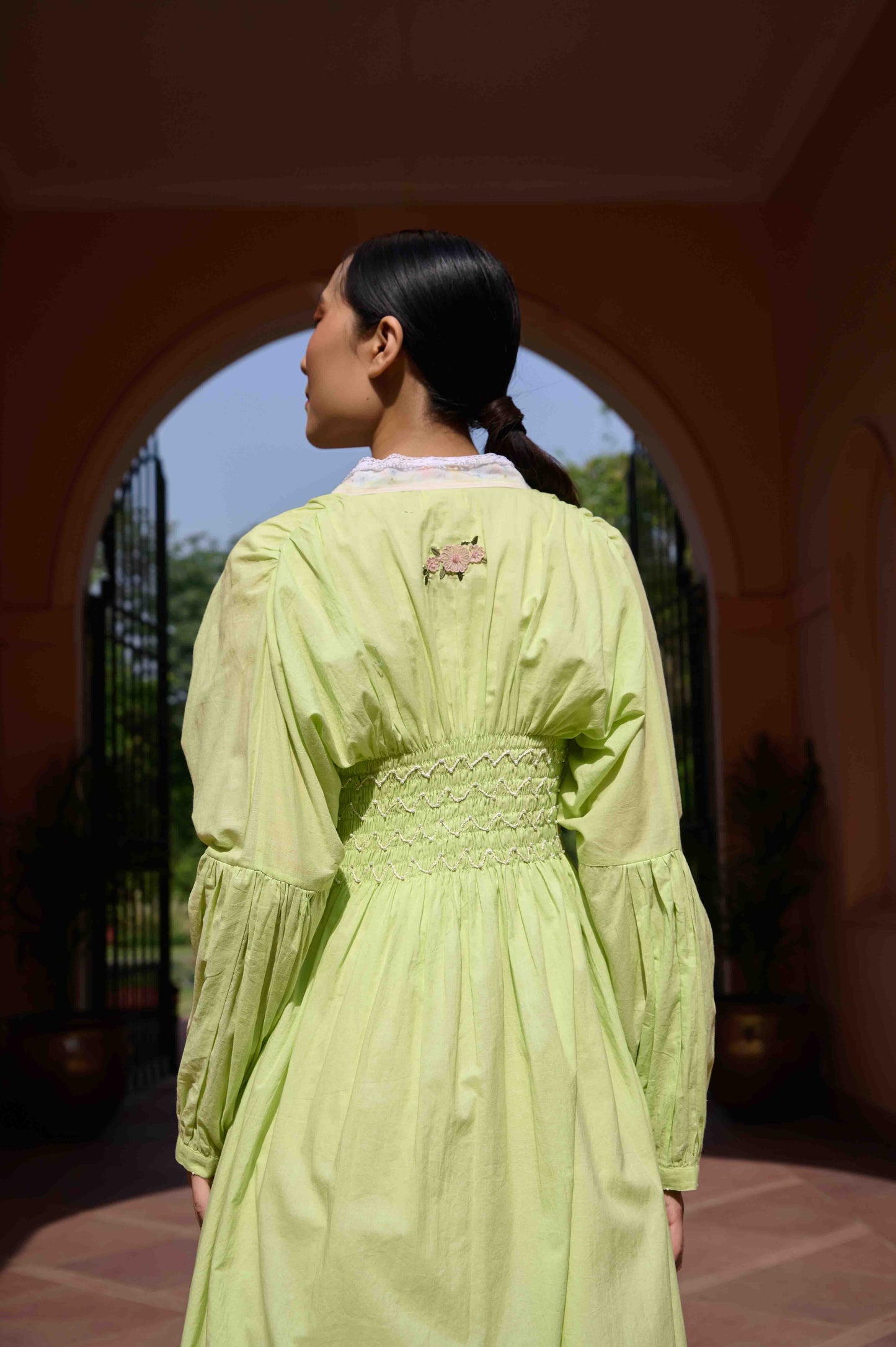 Rose Dress and Jacket Set - Green and White