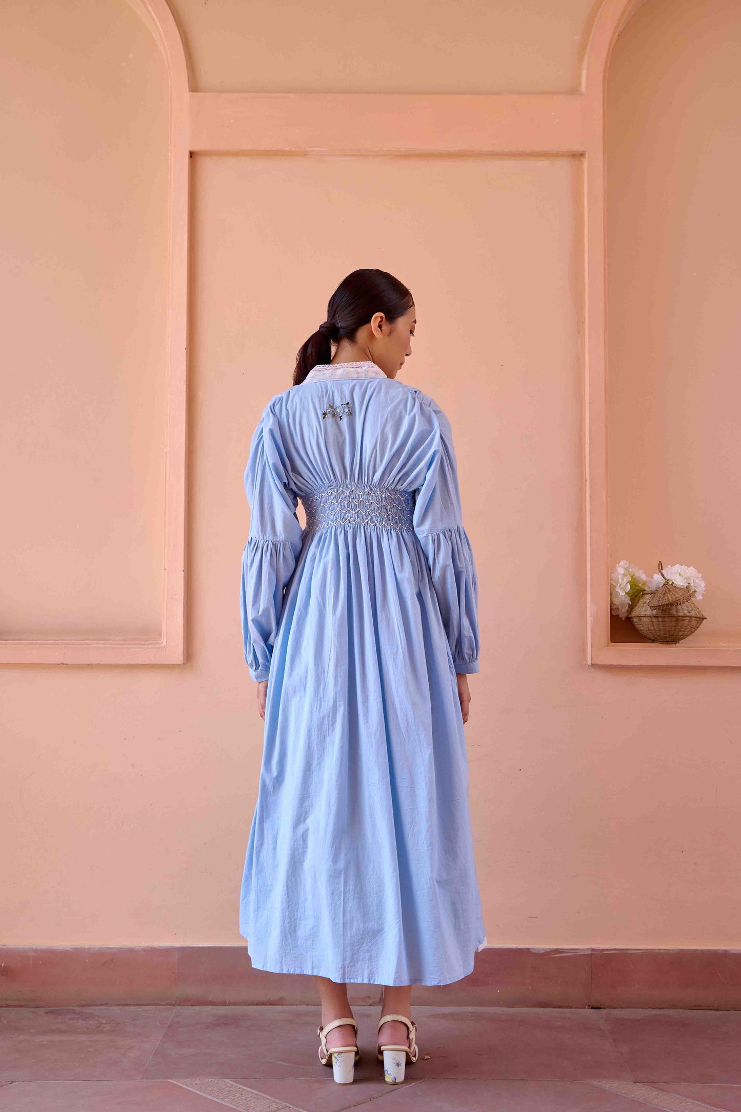 Rose Dress and Jacket Set - Blue and White