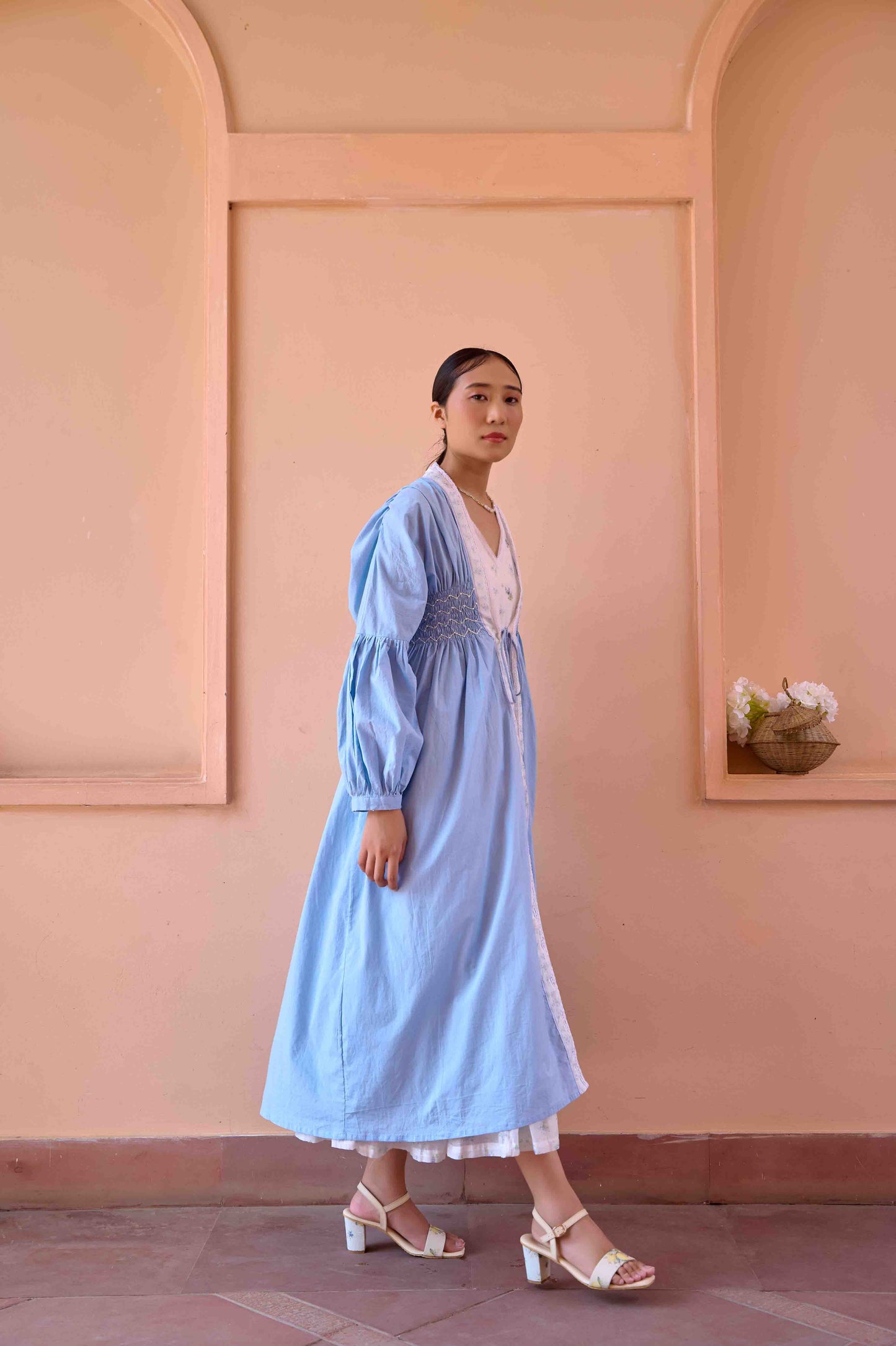 Rose Dress and Jacket Set - Blue and White