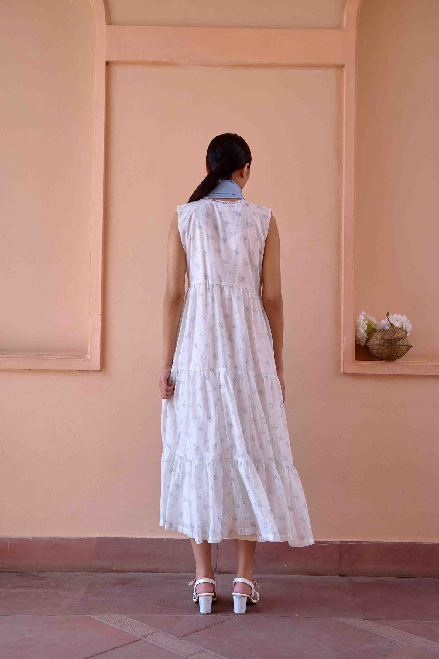 Rose Dress and Jacket Set - Blue and White