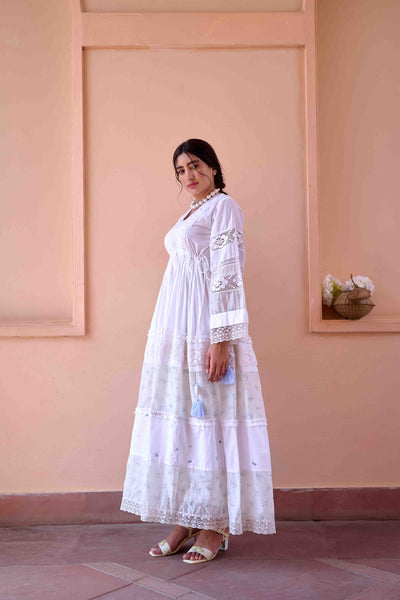 White Lucy Long Dress | Flare Cotton Dress - OurDve