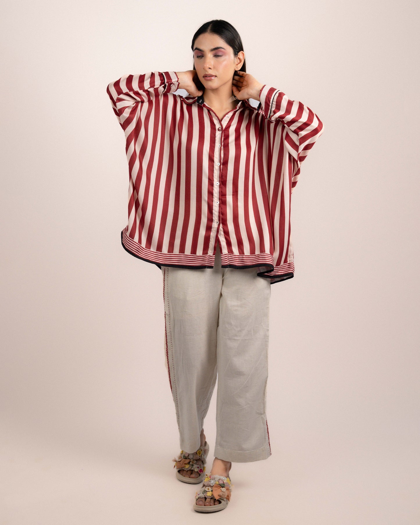 Aira Shirt - Ajrakh Maroon Thick Stripe