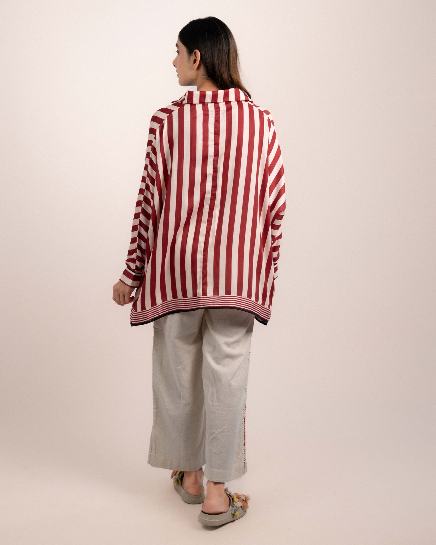 Aira Shirt - Ajrakh Maroon Thick Stripe