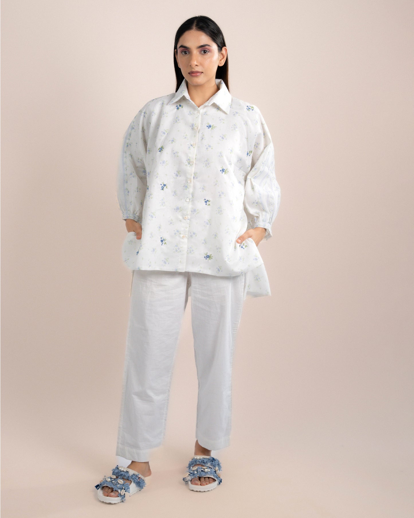Kira Shirt - Blue Rose Chanderi Fabric
