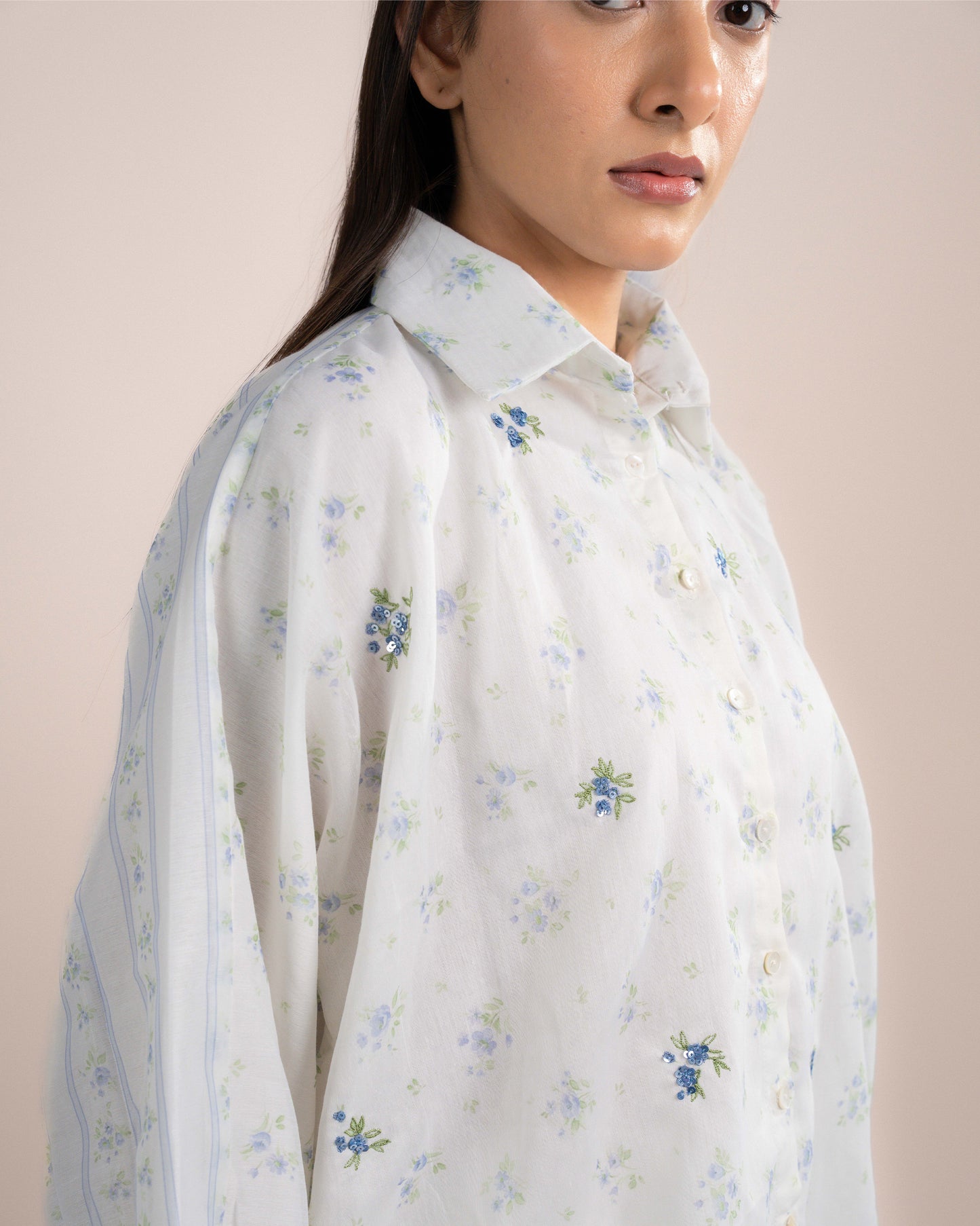 Kira Shirt - Blue Rose Chanderi Fabric