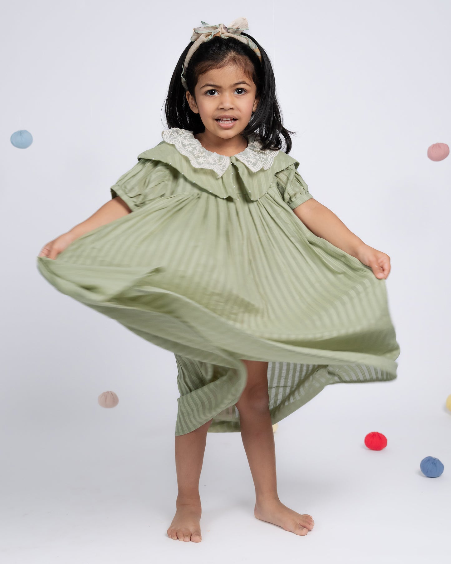 Mini Dress - Pale Green Strips