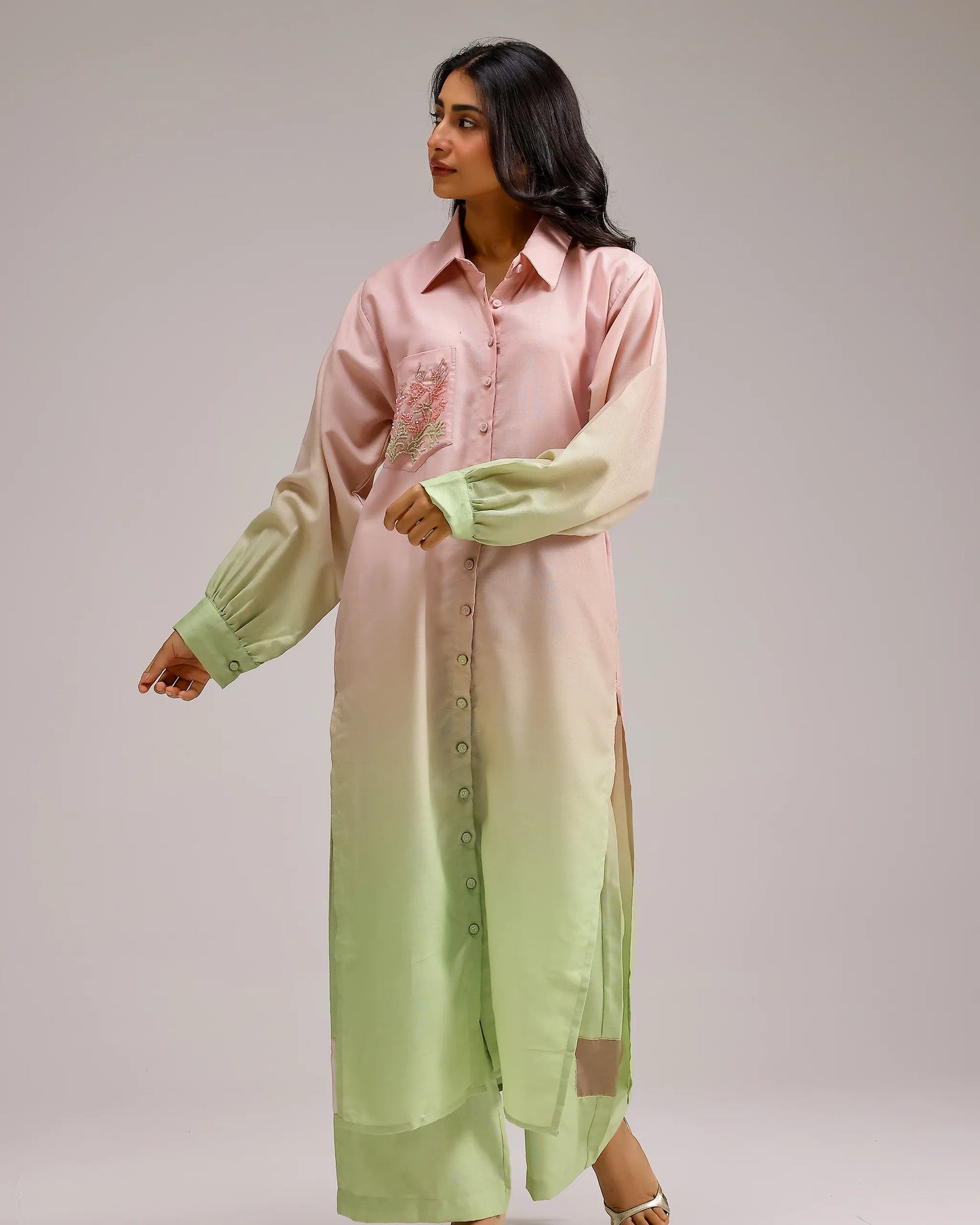 Blush Bloom Kurta - Rose Water Ombre