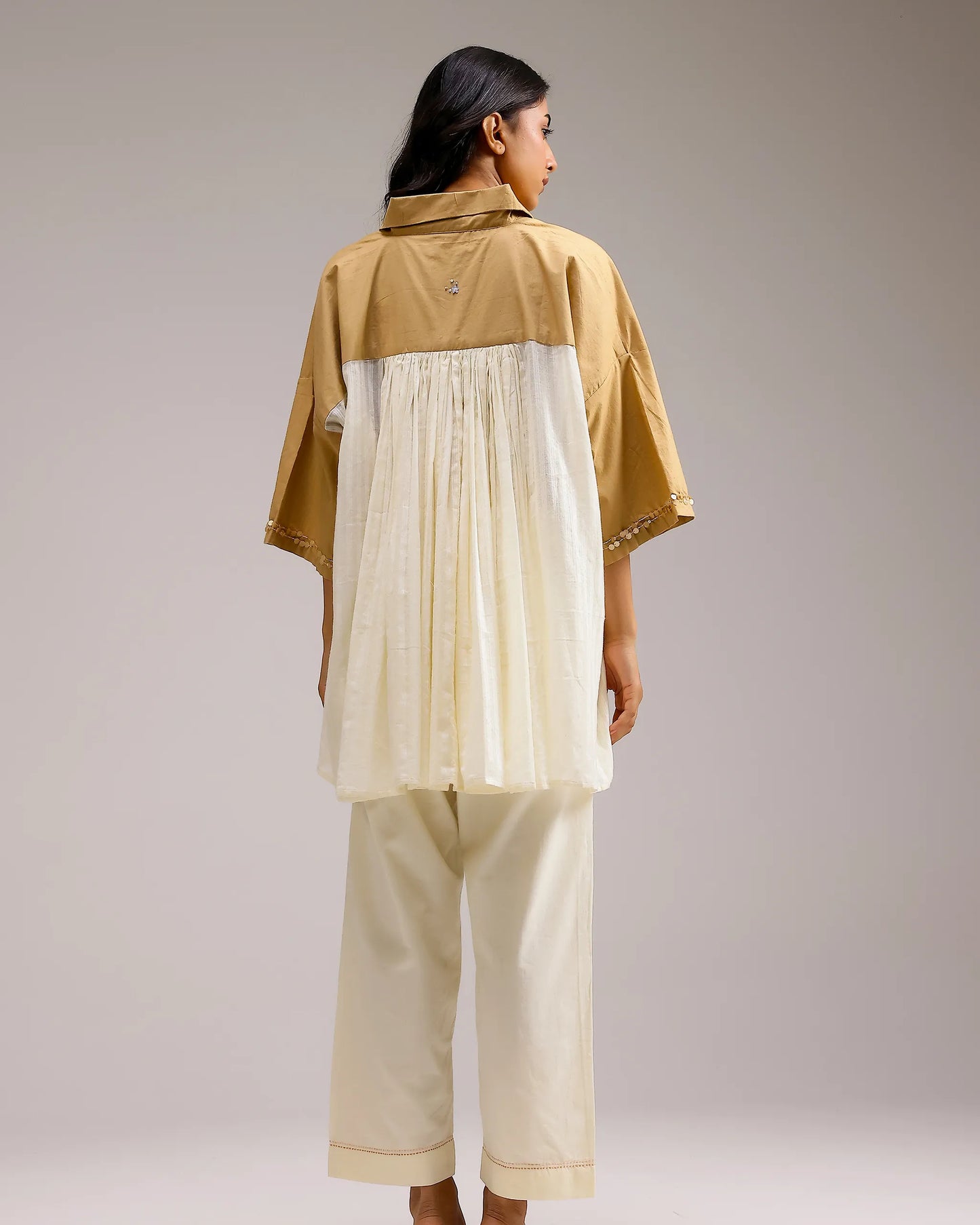 Dune Flow Shirt - Beige Stripe& Brown