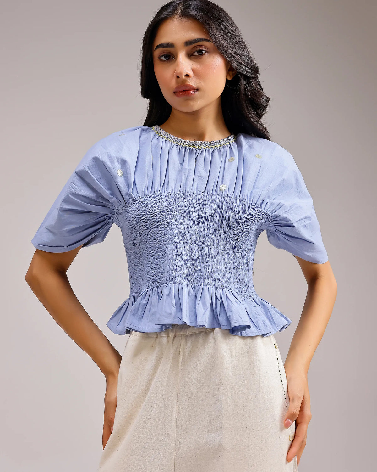 Peplum Top - Baby Blue
