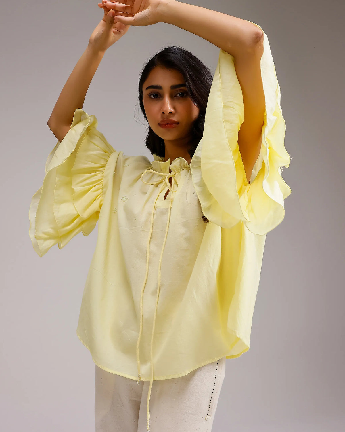 Whisper Ruffle Top - Lemon Yellow