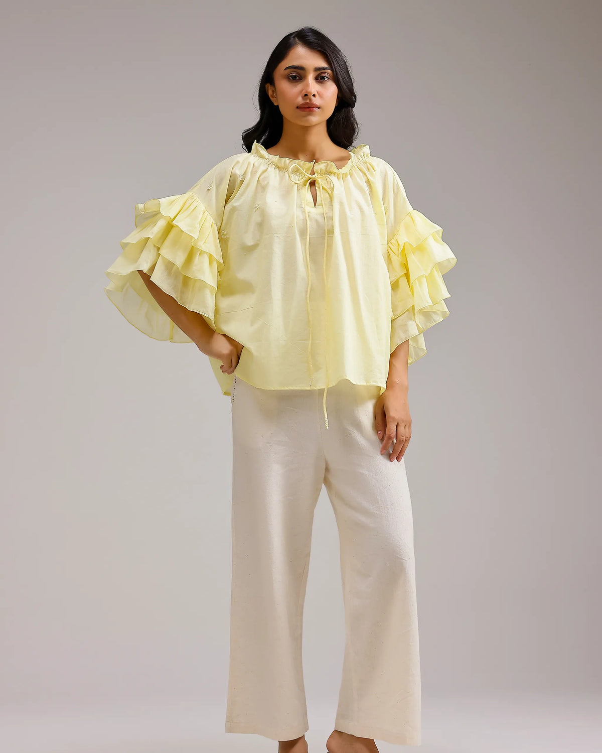 Whisper Ruffle Top - Lemon Yellow