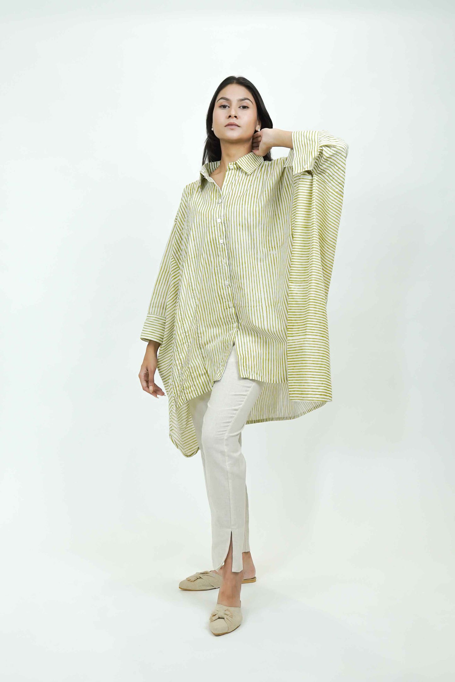 S0018 - Green Stripe Cotton Shirt - OurDve