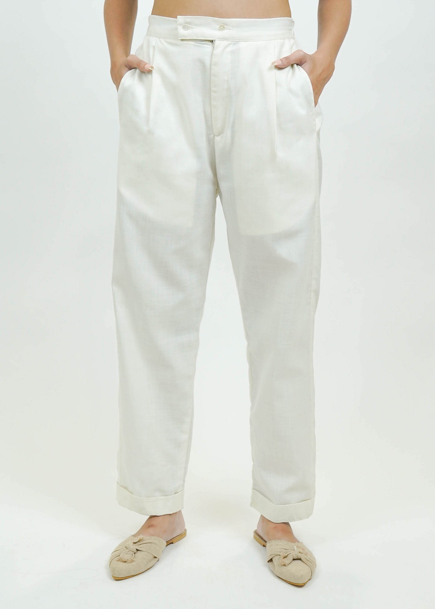 S0028 - Off White Slub Pants - OurDve