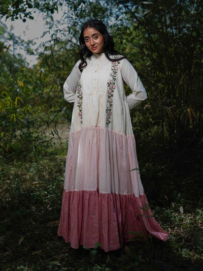 Vintage-Inspired Embroidered Cotton Paschar Dress - OurDve
