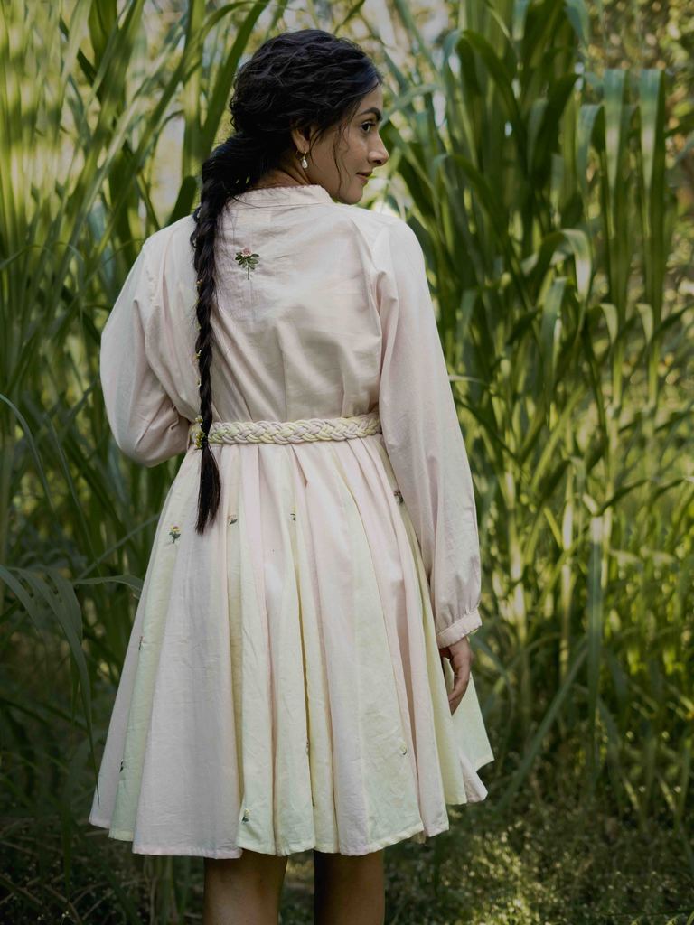 Nima Dress - Beige and Yellow Cotton - OurDve