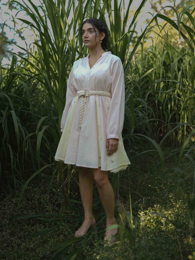 Nima Dress - Beige and Yellow Cotton - OurDve