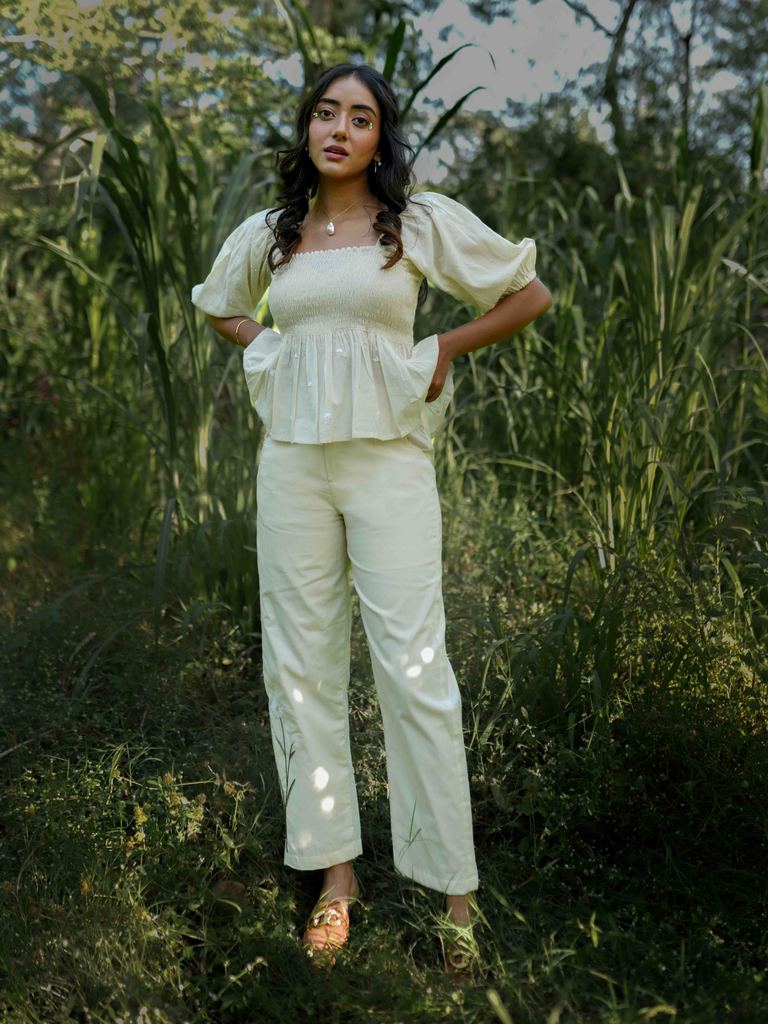 Erelah Set - Top and Pants Beige Cotton - OurDve