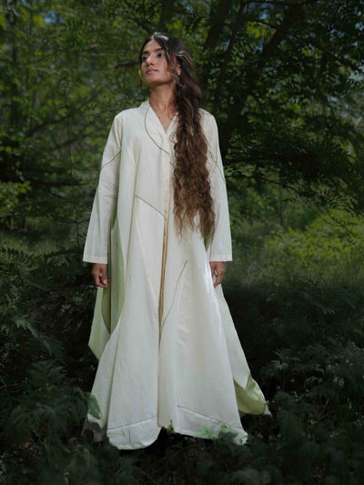 Beige Lailah Long Dress | Katha Embroidery Cotton Dress