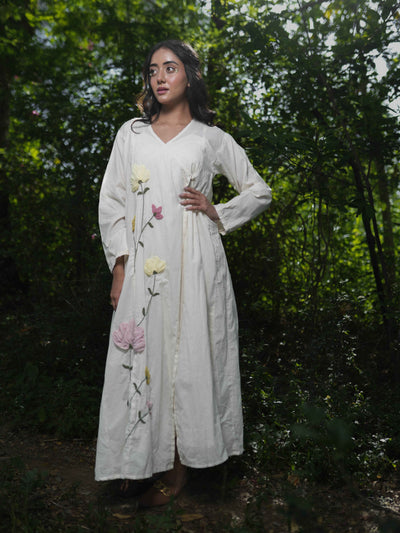 Beige Gabriel Dress | Floral Maxi Cotton Dress - OurDve
