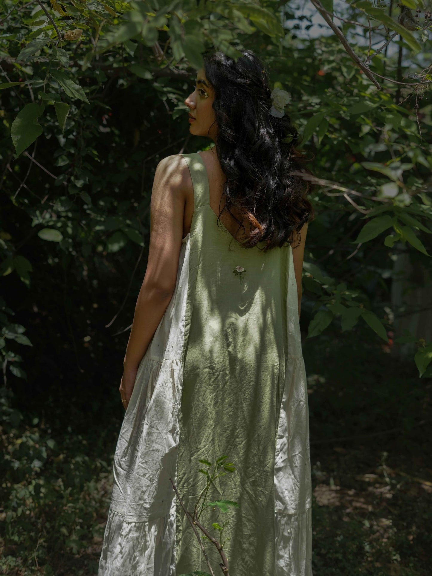 Dara Set - Dress and Jacket - Beige With Green Cotton - OurDve