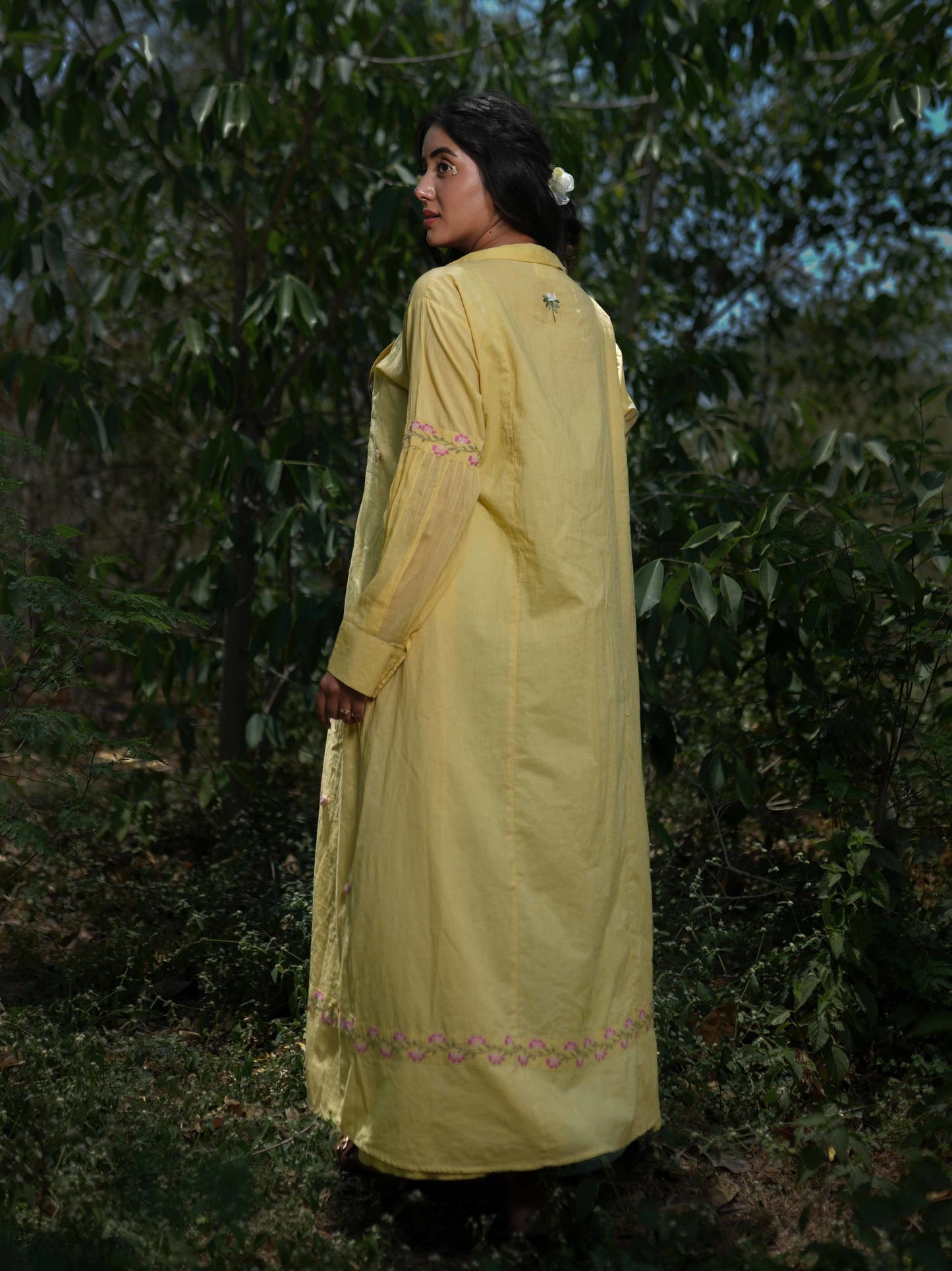 Dara Set - Dress and Jacket - Blue With Yellow Cotton - OurDve