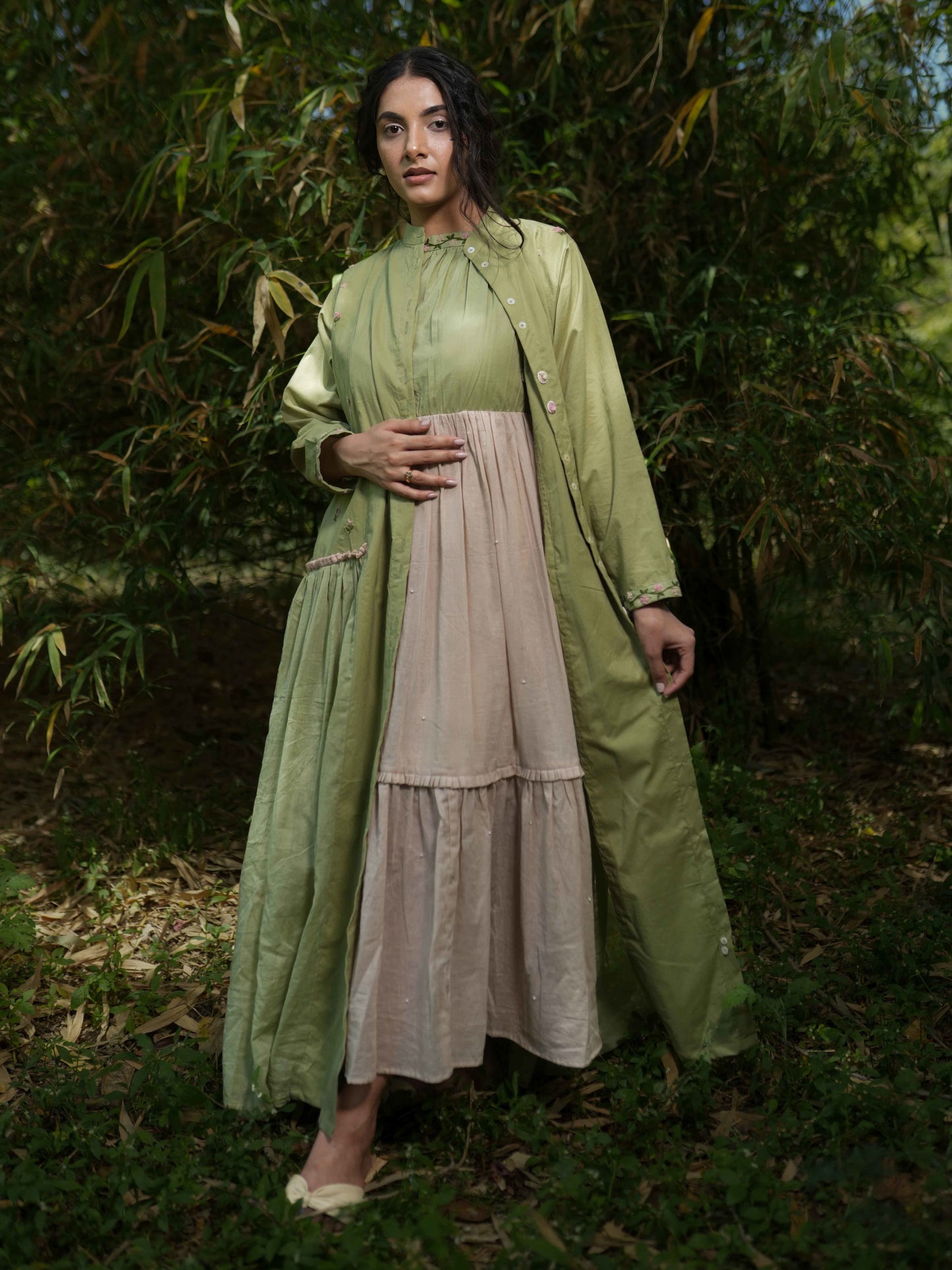 Rabia Set - Dress and Jacket - Green and Pink Cotton - OurDve